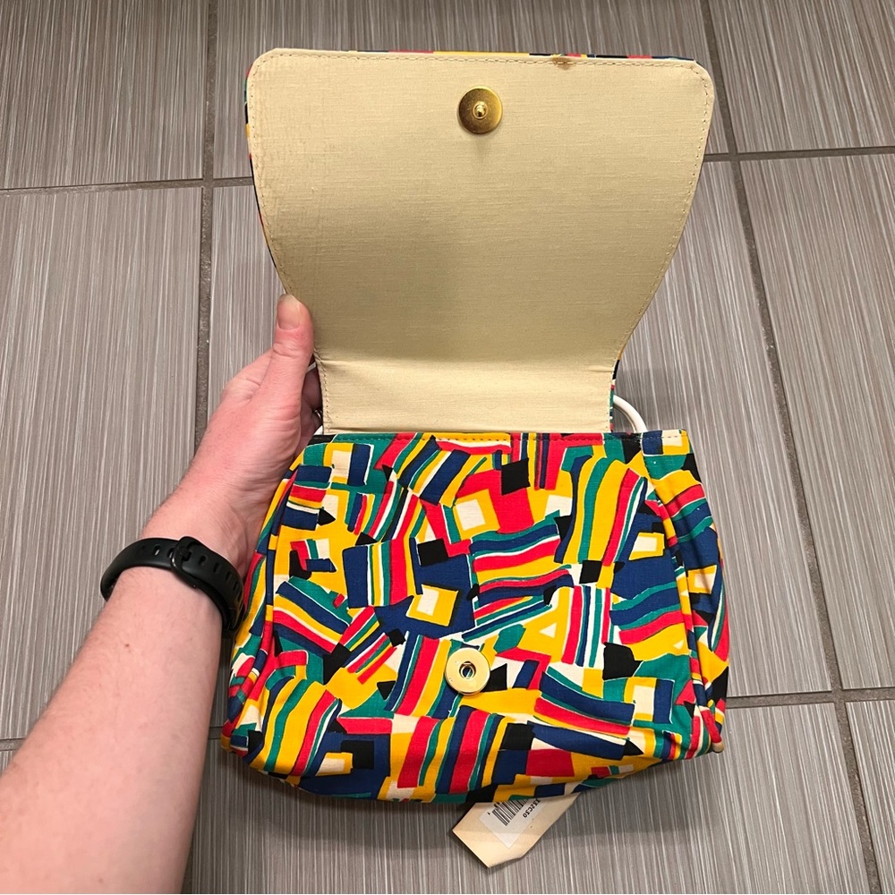Vintage 80s Multicolor Crossbody Strap Purse Bag geometric NWT new satchel - Picture 8 of 10